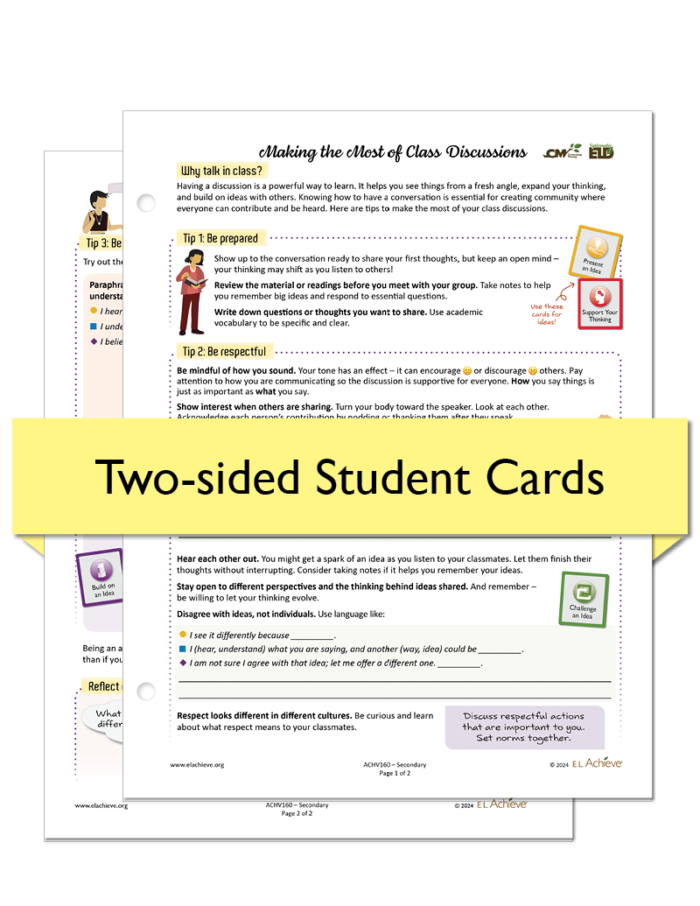 Making the Most of Class Discussions Student Cards